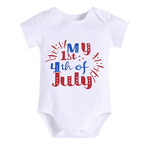 My 1St 4Th Of July Baby Girl Outfit Star Striped Romper Ruffle Tutu Skirt Sequins Headband Leg Warmers Birthday Dress Independence Day Patriotic Party Clothes 4Pcs Set 002 White + Blue 0-3 Months #TOP1