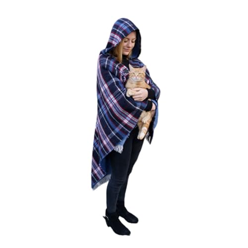 Image of Glen Appin Tartan Design Hooded Poncho Soft Feel Warm Double Sided Traditional (One Size, Blue)