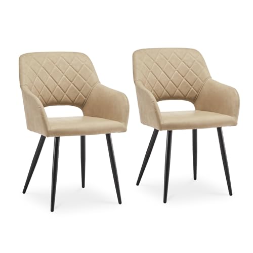 Clipop Juego De 2 Sillas De Comedor, Sillas De Cocina De Cuero Pu Con Reposabrazos Y Patas De Metal, Sillas De Salón Para Comedor, Dormitorio Y Despacho 1, Pu-Crema Clipop Juego De 2 Sillas De Comedor, Sillas De Cocina De Cuero Pu Con Reposabrazos Y Patas De Metal, Sillas De Salón Para Comedor, Dormitorio Y Despacho 1, Pu-Crema