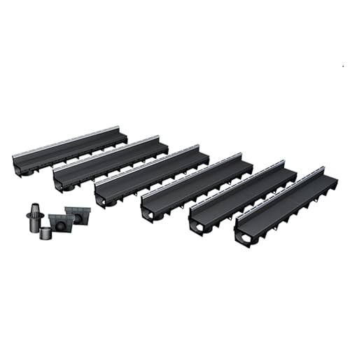 MEA Pack de 6 Caniveaux Extérieurs MEAPARK – Grille à Fente en PP Recyclé + Profil E-Blade S en INOX – Drainage Terrasse, Piscine, Jardin – Classe A15...