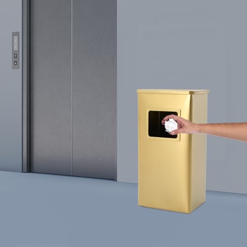 Qgnaewnoyj Trash Can Indoor Outdoor Black Stainless Steel, 12.2 * 9.8 * 24 inCommercial Garbage Can Industrial Garbage Enclosure Inside Cabinet with Lid Waste Container, Gold