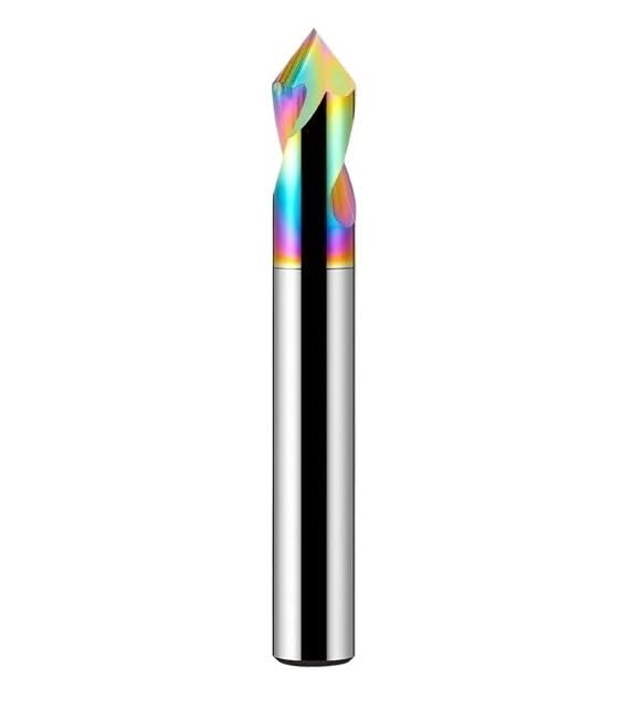 Fresa de chaflán acero tungsteno con revestimiento colorido HRC65, CNC, aluminio, 60°, 90° y 120°, 1 unidad(12x12Dx100Lx90 Angle)