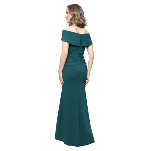 Image of Alex Evenings Women's Off the Shoulder Stretch Crepe Dress with Fishtail Back, Floor Length Mother of the Bride Dress