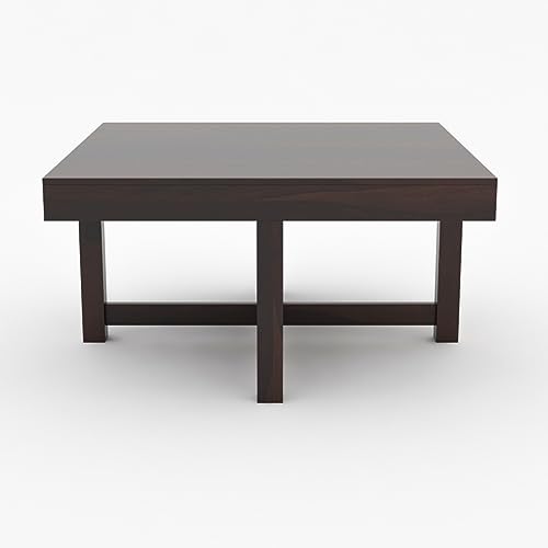 Image of Sheeshsam Wooden Coffee Table with 4 Stools for Living Room - Solid Wood Coffee Table with Seating Stools Tea Table Teapoy Center Piece for Home Sofa Center Table (Alving Walnut)
