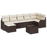 Keeushr Moderne Gartensofa Set Braun Poly Rattan mit Polyesterkissen, modularem Design und Stahlfüßen für Terrasse und Garten