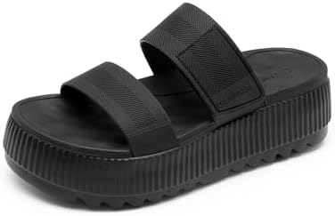 DREAM PAIRS Waterproof Slip On Platform Sandals,All Black,8