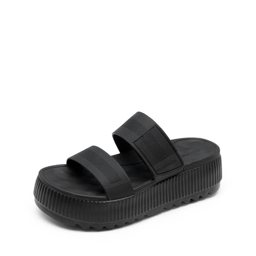 DREAM PAIRS Women's Platform Slip on Adjustable Sandals Lightweight Comfortable Non-Slip Vacation Beach Chunky Open Toe Wedges for Summer Waterproof Shoes 2026 6 All Black