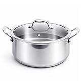 WANGYUANJI Stainless Steel Stock Pot 7.3 Quart with Glass Lid, Heavy Duty Induction Cooking Pot for Soup, Pasta & Stew, Thick Bottom Deep Cooking Pot for Boiling & Simmering