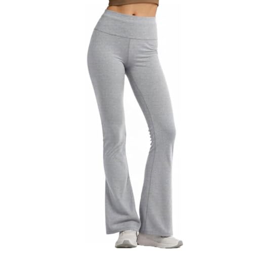 COUVER Women Cotton Bootcut Wide Waist-Band Workout Bootleg Yoga Pants, Heather Gray Small, 1 Pack