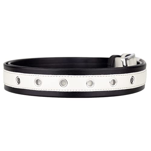 Sportmusies Two-Color Casual Grommet PU Leather Belt Women Waist Belt with Rectangular Buckle for Jeans Pants, White, Fit 90cm-100cm Waist4