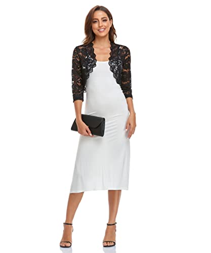 PEIQI Women's 3/4 Sleeve Sheer Crochet Lace Bolero Shrug Cropped Cardigan S-XXL4