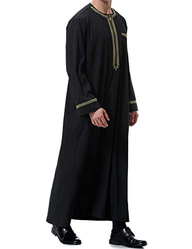 Camisa islámica hombre caftán maxi-musulmán de algodón negro 5
