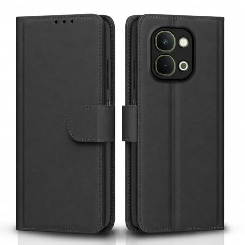 Image of Cover for Vivo T5x 5G / Y51 Pro 5G / iQOO Z11x 5G, Wallet Style, Leather Finish, Magnetic Closure, Inbuilt Stand, Card Pocket (Black)