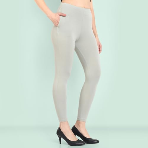 Image of ONE SKY Women Ankle Length Leggings | Premium Cotton Modal Spandex Blend | High Waist Stretchable & Bio-Washed Fabric | Colour-Lock | Ethnic Leggings for Women