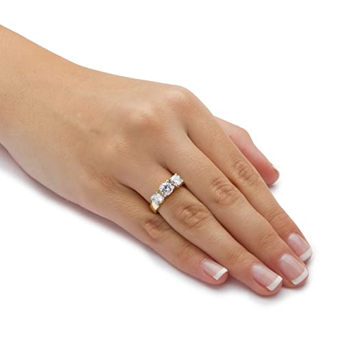 PalmBeach Yellow Gold-Plated Round Cubic Zirconia 3-Stone Bridal Ring Sizes 5-103