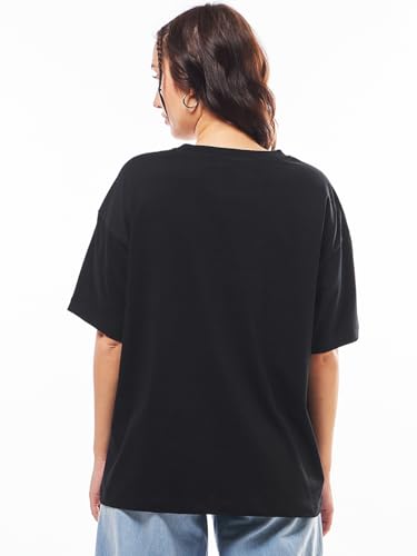 Image of Bewakoof Women's Solid 100% Cotton T-Shirt - Oversized Fit, Round Neck, Half Sleeves