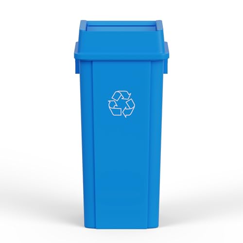 Image of 23 Gallon Blue Square Commercial Trash Garbage Can with Lid | Outdoor Office Restaurant School Kitchen