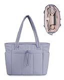 Wandering Nature Bolso Mujer Acolchado Grande, Bolso Shopper Mujer con Compartimento para Portátil 15.6" y Portabotellas 40oz para Negocios Escuela Viajes, Gris Azulado(Patente en Trámite)