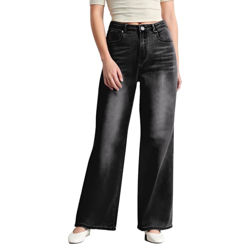 Wide Leg Jeans for Women Baggy Stretchy High Waist Loose Fit Casual with Pockets Boyfriend Denim Pants Y2k Linen Barrel Pants