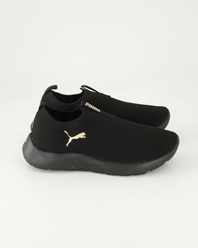 Image of PUMA Softride Premier 309834 09 Women's Slip-On Knitted Running Shoes Black Gold