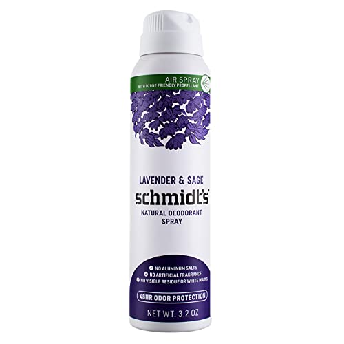 Schmidt's Natural Deodorant Spray for Women and Men, Lavender and Sage with 48H Odor Protection, No Aluminum Salts, No White Marks, Cruelty Free, Vegan Deodorant 3.2 oz