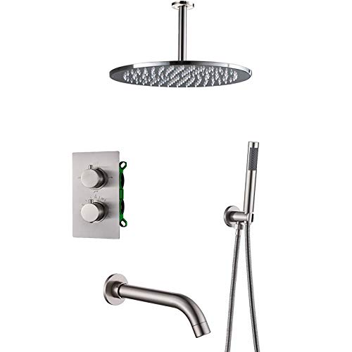 Ensemble de douche thermostatique avec pomme ronde et bec pivotant pour salle de bain