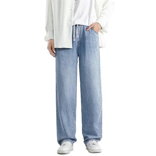 Men's Pants Summer Ice Silk Color Drawstring Breathable Straight Leg Jeans