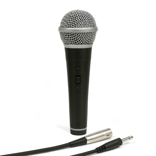 Microfone Dinâmico com Fio Profissional – Corpo em Metal Preto, Ideal para Voz, Igreja, Karaokê, Palestras, Estúdios e Shows