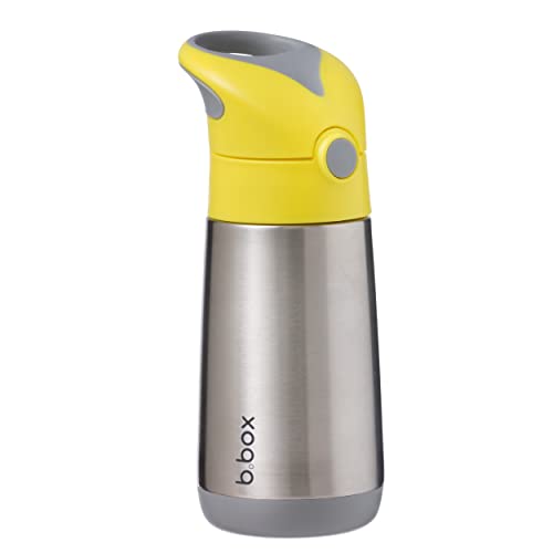 b.box Insulated Straw Sipper Drink Water Bottle 350ml- Lemon Sherbet Yellow Grey(453)