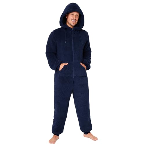 CityComfort Grenouillère Homme Combinaison Pyjama Homme Combi Pyjama Onesie Tout en Un Chaud en Polaire Peluche M-3XL (Navy, L)