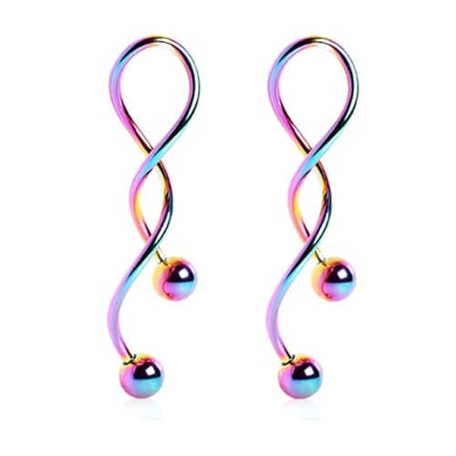 14GA 316L Stainless Steel Spiral Dangling Earrings with Ball Ends, Sold as a Pair
