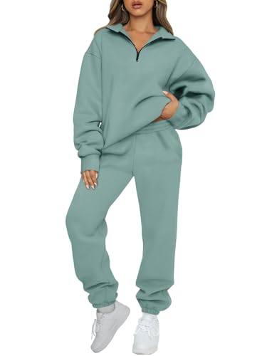 Image of AUTOMET Women's Sweatsuits 2 Piece Outfits Lounge Sets | Cozy Airport Outfits,Casual Sweat Sets for Fall and Winter,Half Zip Pullover and Baggy Sweatpants with Pockets