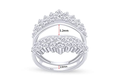 AFFY 4 Carat Round Cut Cubic Zirconia Double Row Solitaire Enhancer Guard Ring in 14k White Gold Over Sterling Silver4