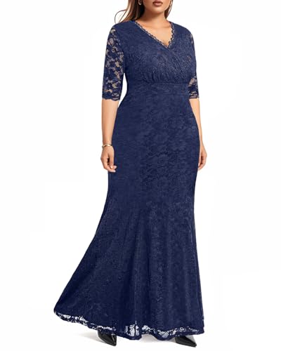 Plus Size Bridal Wedding Dresses - Mermaid Evening Dress Wrap Collar Lace Dress