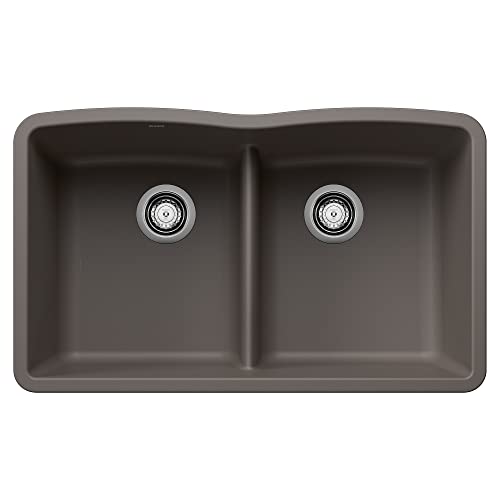 Diamond Silgranit 50/50 Double Bowl Undermount Kitchen Sink with Low Divide, 32" L X 19.36" W - Volcano Gray - BLANCO 443106