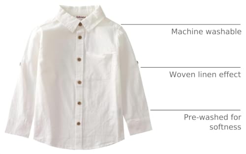 Image of MOMOLAND Little Big Boys Long Sleeve Woven Cotton Button Down Linen Design Shirt Solid Printed