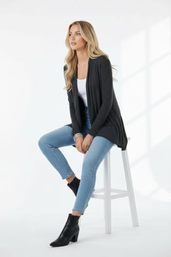 Image of ToBeInStyle Womens Open Front Long Sleeve Lightweight Asymmetrical Draped Cardigan with Side Pockets