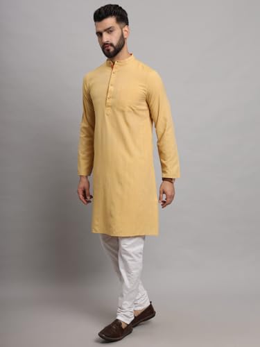 Image of LATEST CHIKAN Men's Cotton Regular Striped Knee Lenght Kurta Full Sleeves - Casual Ethnic Wear
