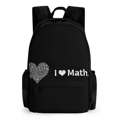Supdreamc Men Women Polyester I Love Math Heart Black Casual Daypack Large Capacity Carry On Bag With Adjustable Shoulder Straps for Camping Work Running