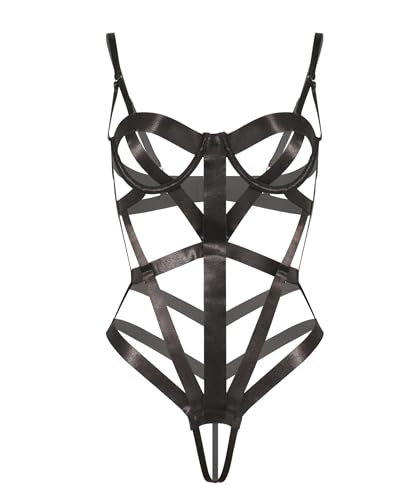 ROSVAJFY Harness Damen Dessous Set Elastischer Verband Full Cage Body Harness Dessous Hohl Top BH mit Verstellbarer Schultergurt Bügel-BHS BDSMS Dessous Sklavin BH Einheitsgröße