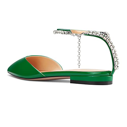 HDEUOLM Women Chunky Block Low Heel Pointed Toe Pumps Ankle Strap Slingback Rhinestone Crystal Wedding Dress Flats Shoes3