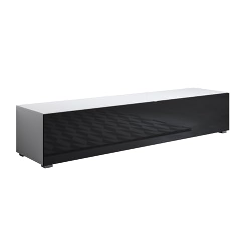MB Muebles Bonitos, Mueble TV con Patas 2 cm Luke H2 para Salón Moderno, Diseño Modular con Puerta Abatible, Melamina Brillo, Blanco y Negro, 160x32x40 cm