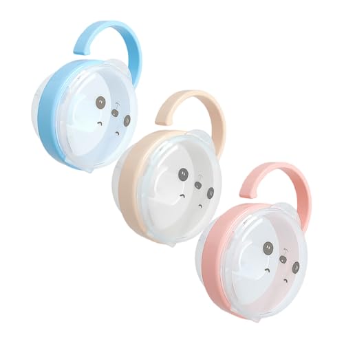 RORPOIR 3Pcs Holder Transparent Dust Container for Boy Girl Portable Pacifier Case Blue Pink and Apricot for Storage and Organization