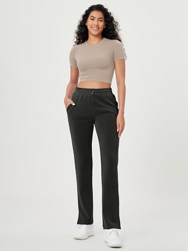 ODODOS Women's Modal Soft Split-Hem High Waist Pants with Pockets Adjustable Shockcord Casual Lounge Pants4