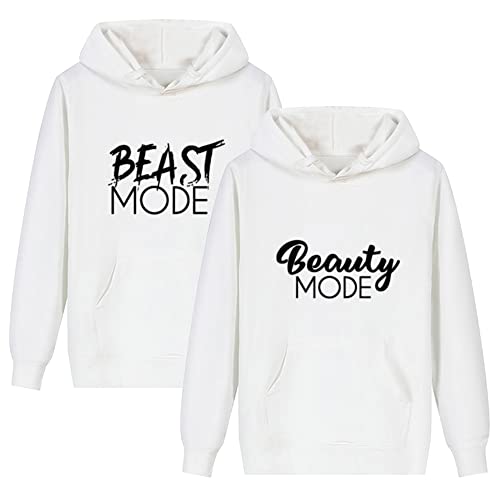 Beast Beauty Matching Couple Hoodie,Pure Cotton Long Sleeve Matching Hoodie for Couple,His & Hers Pullover Hoodie Sweatshirt (PRICED FOR 1 HOODIE)Beauty-White-S