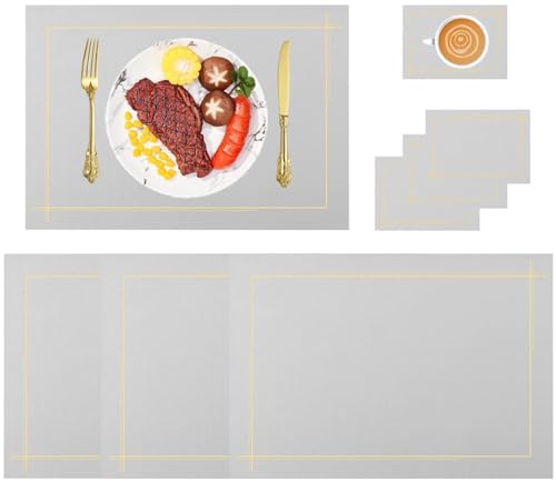 Placemats, Set of 4 Premium Faux Leather Placemats with Coasters