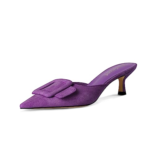 Image of Fericzot Mule Slippers for Women,Slingback Buckle Pumps Pointed Toe Kitten Heels Shoes Slides Backless Dress Sandals