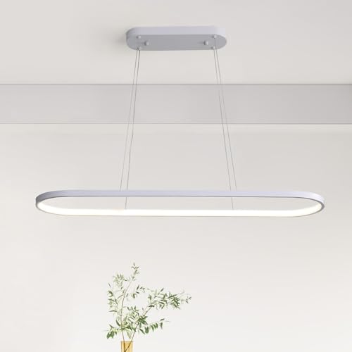 minifair Lampadario Ovale Lampadari a LED Dimmerabile Plafoniera Ad Anello Lampadario moderno Tavolo Pranzo Con Telecomando Altezza Regolabile Per Soggiorno Sala da Pranzo Cucina Studio Bianco 70cm
