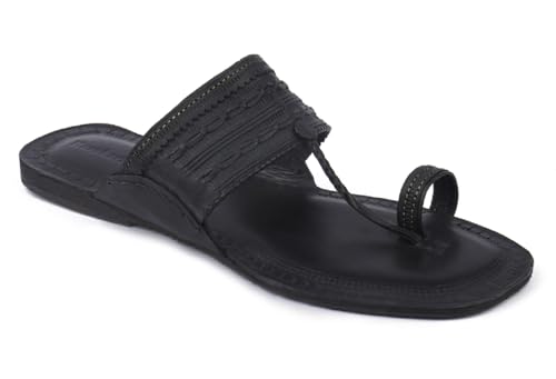 Image of KORAKARI Mens Handmade Kolhapuri Chappal Smooth and Comfortable, Stylish Durable Anti Slip Design Flip Flops Slippers Genuine Leather Traditional Indian Footwear.