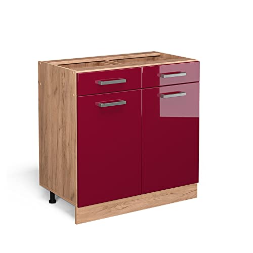 Vicco Meuble Cuisine R-Line, Rouge Brillant, 80cm sans PT, pour Une Combinaison Libre au Sein de systèmes de Cuisine modulaires